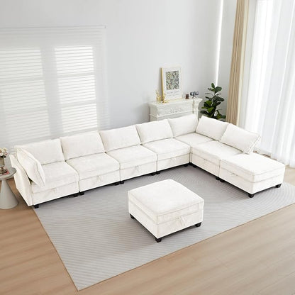ORRD Modular Sectional Sofa, Convertible Couch with Storage, 4 Seater Sofa Modular with Reversible Chaise for Living Room, Office (Beige)