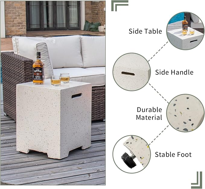 COSIEST 2-Piece Outdoor Propane Fire Pit Table Set w Tank Table, 42" Terrazzo Rectangle Fire Table (Certified, 50,000 BTU) w 16" Tank Cover Side Table, Wind Guard, Rain Cover for Garden, Pool
