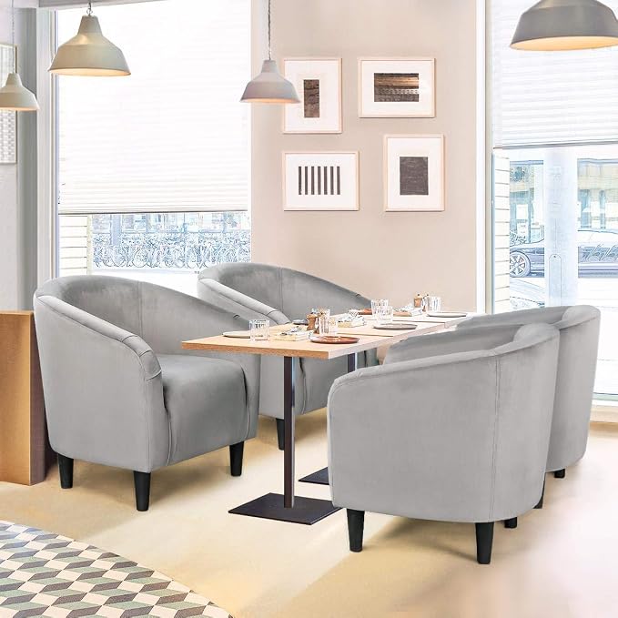 Topeakmart Velvet Accent Chair, Modern Club Chair Upholstered Armchair with Solid Legs Comfy Sofa Chair for Living Room/Bedroom/Waiting Room, Grey