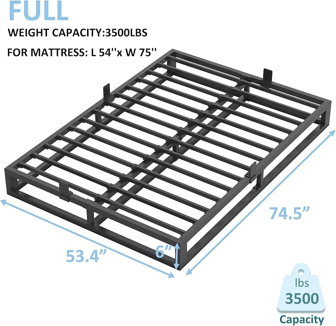 Bilily 6 Inch Full Size Bed Frame with Steel Slat Support,Low Profile Full Metal Platform Bed Frame Support Mattress Foundation,Heavy Duty,No Box Spring Needed,Easy Assembly,Noise Free