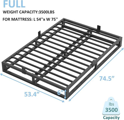 Bilily 6 Inch Full Size Bed Frame with Steel Slat Support,Low Profile Full Metal Platform Bed Frame Support Mattress Foundation,Heavy Duty,No Box Spring Needed,Easy Assembly,Noise Free
