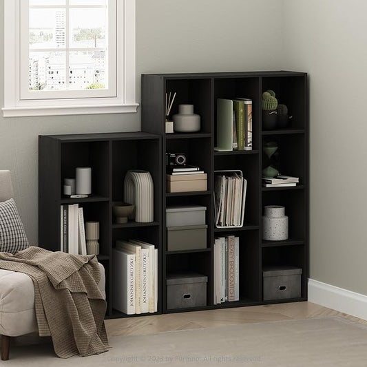 Furinno LUDER Book Shelf, 11-Cube Bookshelf, Reversible Bookcase, 9.4 x 29.1 x 41.7, Easy Assembly, for Living Room, Bedroom, Home Office, Blackwood