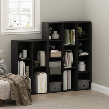 Furinno LUDER Book Shelf, 5-Cube Bookshelf, Reversible Bookcase, 9.4 x 19.5 x 31.5, Easy Assembly, for Living Room, Bedroom, Home Office, Blackwood