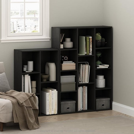 Furinno LUDER Book Shelf, 5-Cube Bookshelf, Reversible Bookcase, 9.4 x 19.5 x 31.5, Easy Assembly, for Living Room, Bedroom, Home Office, Blackwood