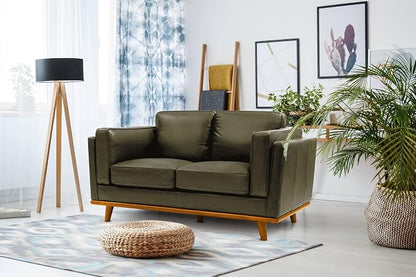 Valencia Artisan Full Leather Loveseat Sofa 66” - Pure Full Italian Nappa Leather Couch, Solid Wood Accent, Ultimate Comfort, Dark Green
