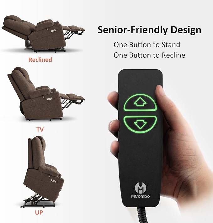 MCombo Power Lift Recliner Chair for Elderly R7042(Brown, Small-Wide) | Heat and Massage, USB& Type C Charging Port, FSC Certified