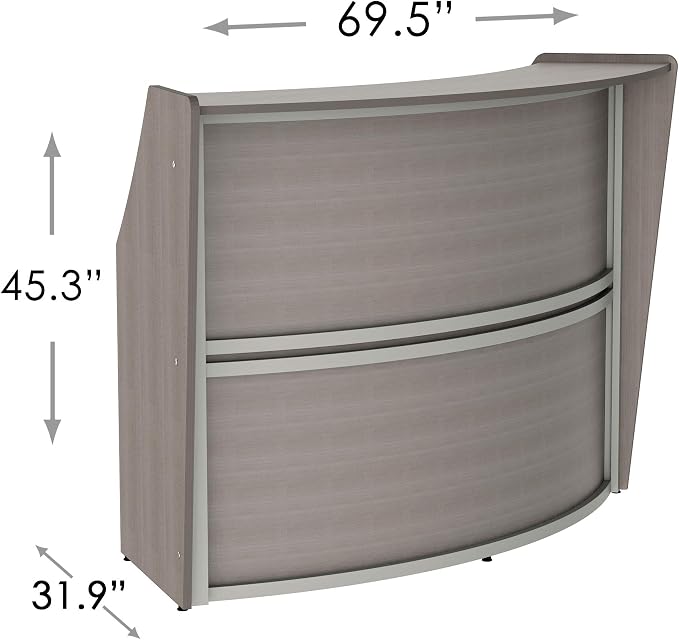 Linea Italia Curved Modern Office Desk Easy to Assembly Single Unit Reception Counter for Lobby, Salon, 70" x 27", Ash