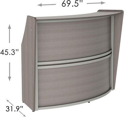 Linea Italia Curved Modern Office Desk Easy to Assembly Single Unit Reception Counter for Lobby, Salon, 70" x 27", Ash