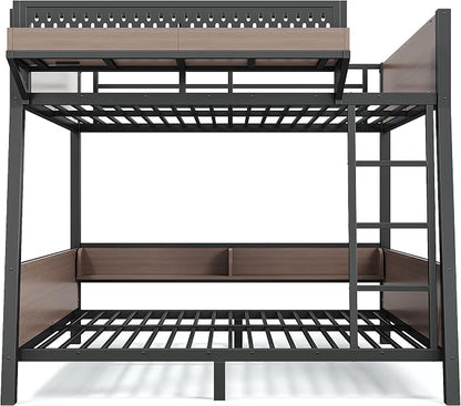 Bellemave Bunk Bed Full Over Full with LED, Heavy Duty Metal Bunk BedFrame with Storage Shelves and Lights, Black