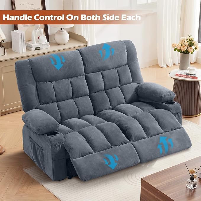 MAHOMICO Recliner Loveseat with Cup Holders for Living Room Love Seat Manual Oversized Recliner with Ergonomic, Side Pocket for Adult