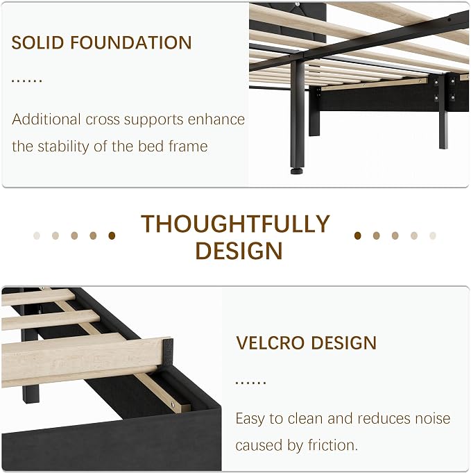 VECELO Full Size Bed Frame with Diamond Tufted Headboard, Upholstered Platform Bedframe with Wood Slat Support, No Box Spring Needed, Velvet & Black