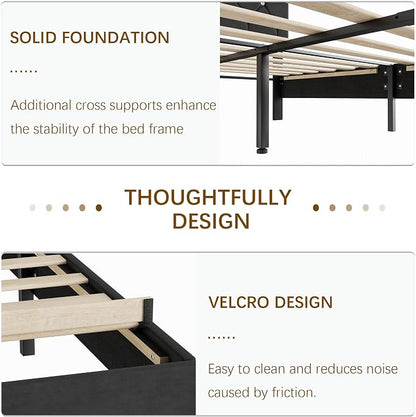 VECELO Full Size Bed Frame with Diamond Tufted Headboard, Upholstered Platform Bedframe with Wood Slat Support, No Box Spring Needed, Velvet & Black