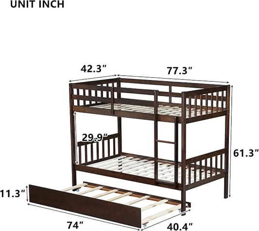 Harper & Bright Designs Convertible Wood Twin-Over-Twin Bunk Bed with Trundle and Ladder - Can Be Divided Into Two Platform Beds (Espresso)