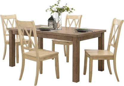Lexicon Janina 5-Piece Dining Table Set - 66" Wood Kitchen & Dining Room Table with 4 Double X-Back Chairs, Rustic Farmhouse Rectangular Dining Set for Breakfast Nook & Family Meals, Buttermilk