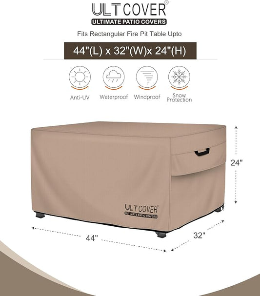 ULTCOVER Rectangular Gas Fire Pit Table Cover 44x32 inch Waterproof Heavy Duty Firepit Cover