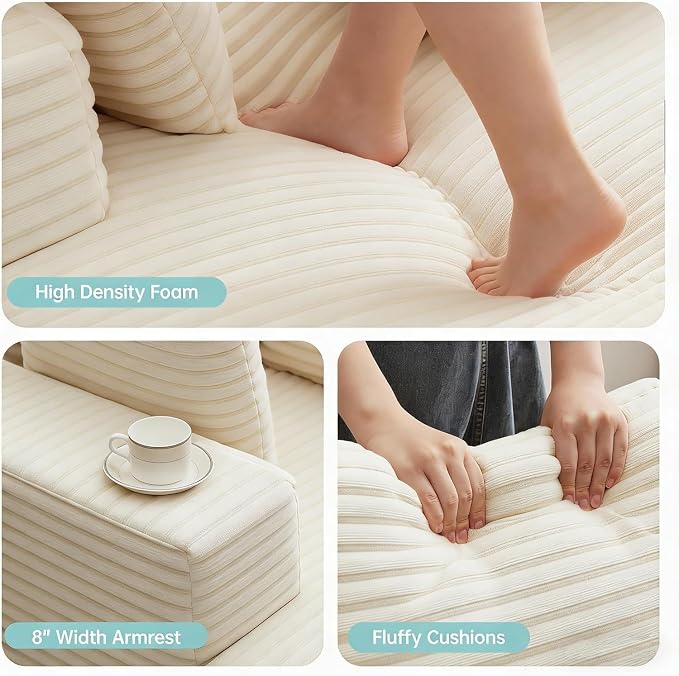 Boneless Chaise Lounge Chair, 54" Oversized Cloud Couch Sofa with Deep Seat, Plush Corduroy Reading Chair for Living Room, Bedroom, Reading Nook, Apartment, Gaming Room & Movie Nights, Beige