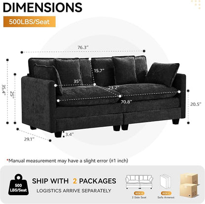 76'' Cloud Deep Seat Loveseat, Upholstered Chenille Modular 2-Seats Sectional Sofa Couch, Modern Comfy Settee Loveseat for Living Room Set, Small Apartment, Dark Grey