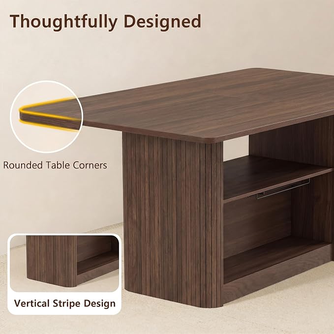 FUQARHY 63" Dining Table with Storage, Farmhouse Rectangular Kitchen Table