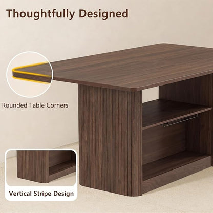 FUQARHY 63" Dining Table with Storage, Farmhouse Rectangular Kitchen Table