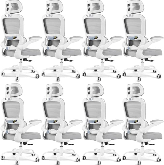 TRALT Office Chair Ergonomic Desk Chair, 330 LBS Home Mesh Office Desk Chairs with Wheels, Comfortable Gaming Chairs White Pack of 8