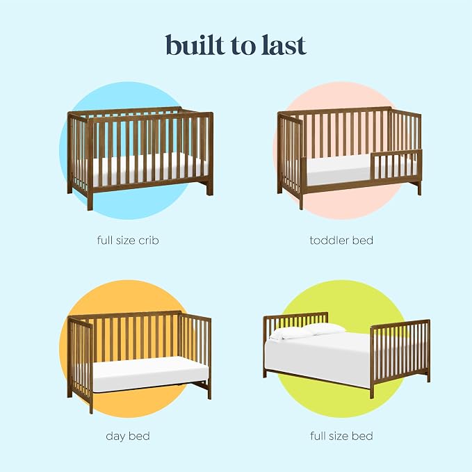 Davinci Colby Low-Profile 4-in-1 Convertible Baby Crib, Walnut | GREENGUARD Gold Certified, Converts to Toddler Bed, Daybed & Full-Size Bed, 4 Adjustable Mattress Heights - Easy to Assemble