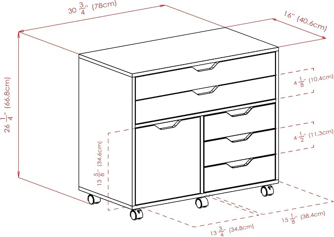 Winsome Halifax Mobile Storage Cabinet with 1 Door & 5 Drawers in White, Stylish & Functional Home Storage Cabinet for Filing, Kitchen Organization, Moveable Furniture for Office, Dorms, Apartments