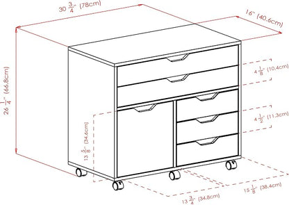 Winsome Halifax Mobile Storage Cabinet with 1 Door & 5 Drawers in White, Stylish & Functional Home Storage Cabinet for Filing, Kitchen Organization, Moveable Furniture for Office, Dorms, Apartments
