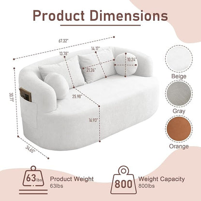 Loveseat Sofa for Small Space, 67.3" Boneless Love Seat Sofa with Side Pocket & 4 Pillows, Foam and Spring Filling, Soft Chenille for Living Room, Apartment, Bedroom, No Assembly