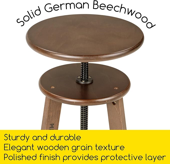 MEEDEN Walnut Drafting Stool with Solid Beech Wood, Height Adjustable Artist Studio Stool, Bar Stool, Office & Kitchen Stool, Perfect for Studio, Home Use, Bars