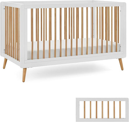 Tatum 3-in-1 Convertible Crib - Included Toddler Guard Rail, White/Natural Finish, Adjustable Mattress Height, Converts to Toddler Bed & Daybed, Fits Standard Full-Size Crib Mattress