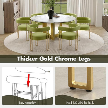 Hyfirm Green and Gold Modern Dining Chairs Set of 4, Velvet Upholstered Barrel Armchairs with Metal Legs for Kitchen Island, Mid Century Accent Chairs for Dining Room Living Room, Open-Back
