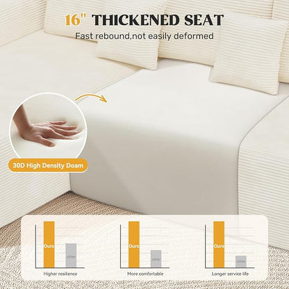 112" Modern Curved Cloud Couch, Boneless Couches for Living Room with Deep Seat, Memory Foam Compressed Modular Sectional Sofa, No Assembly Required,Beige 1 PCS