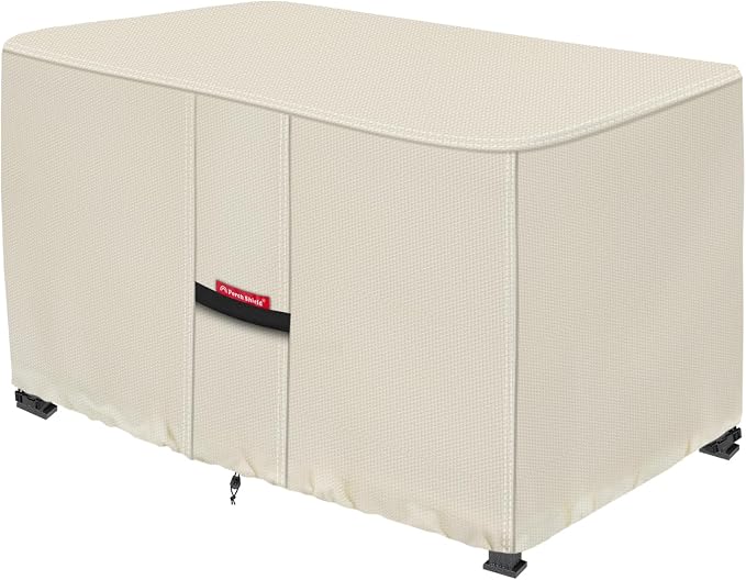 Porch Shield Patio Fire Pit Cover - Waterproof 600D Outdoor Rectangular Fire Table Cover Deck Box Protector - 58 x 36 inch, Beige