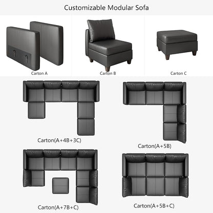 EASE MOOSE Leather Sectional Couch Sofa with Storage,Faux Leather Modualr Sectional Sofa Brown U Shaped Modular Couch，Black