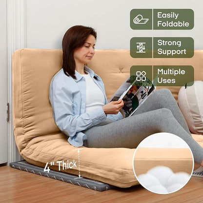 ZonLi Japanese Floor Futon Mattress Full Size 75"x 54", 100% Cotton Cover 4'' Thicken Tatami Mattress, Foldable Sleeping Pad, Portable Dormitory Tatami Mat, Roll Up Floor Lounger Bed for Adult