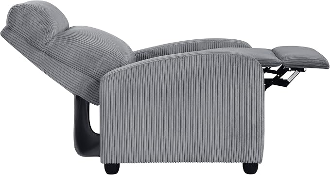 Lexicon Corduroy Pushback Recliner Chair Armchair Push Back Recliner, Solid Wood Frame and Metal Base, Easy Assembly Small Soft Single Sofa Accent Chair for Living Room/Office/Apartment, Dark Grey