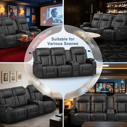 Recliner Sofa Set, 3 Seat Recliner Couch and Recliner Chair with Heat & Massage, Home Theater Seating with Console & Drawer, Wall Hugger Reclining Couch with USB Ports & Phone Holders