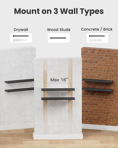 AMADA HOMEFURNISHING Floating Shelves Wall Mounted, 32 x 7 Inch Wall Shelves for Bathroom, Bedroom, Living Room, Black Shelves Set of 2