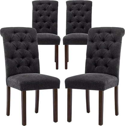 COLAMY Button Tufted Dining Chairs Set of 4, Parsons Upholstered Fabric Dining Room Chairs Kitchen Chairs with Wood Legs and Padded Seat, Black