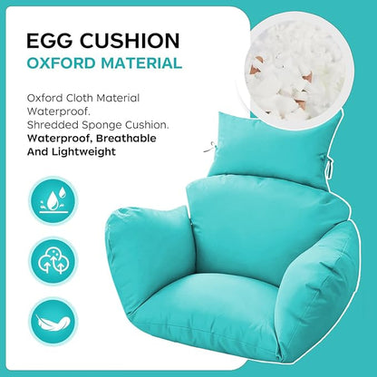 Egg Chair Cushion Replacement, Waterproof Thicken Hanging Egg Swing Chair Cushion for Outdoor Furniture, Wicker Rattan Hammock Basket Cushion with Headrest Pillow 47x31.5x4.7 inch(Teal)