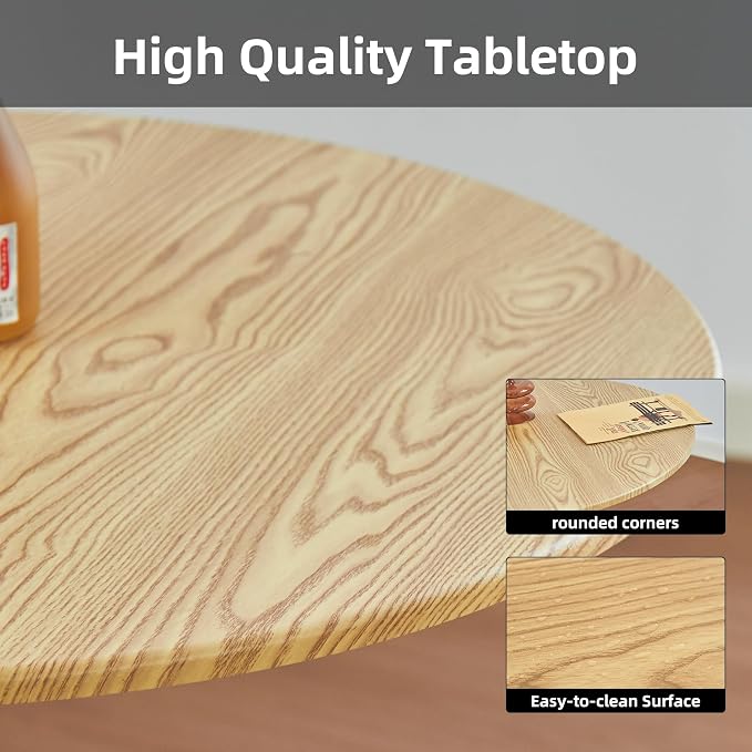 Round Dining Table, 24" Circle Tulip Table with Thickened Tabletop & Metal Pedestal, Mid Century Modern Bistro Table for Kitchen, Small Places, Living Room, Cafe (Faux Oak)
