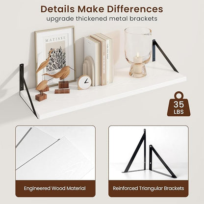 Axeman 30 Inch Floating Shelves | 10 Inch Deep White Wall Shelves Set of 2 | 30" W x 10" D White Wood Floating Shelves for Living Room Bathroom Kitchen