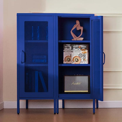 Slim Metal Storage Cabinet with Mesh Doors - 42'' Tall Narrow Organizer Tower, Compact Freestanding Cabinet, Versatile Utility Storage for Home, Office, Kitchen, Living Room, Durable and Modern Design