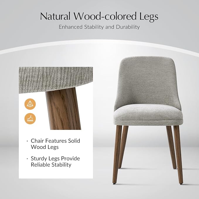 Upholstered Dining Chairs Set of 2, Fabric Dining Room Chairs with Curved Backrest, Solid Wood Legs, Modern Kitchen Chairs for Dining Room Living Room, Grey