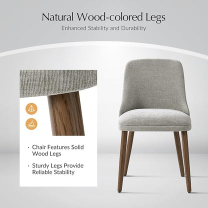 Upholstered Dining Chairs Set of 2, Fabric Dining Room Chairs with Curved Backrest, Solid Wood Legs, Modern Kitchen Chairs for Dining Room Living Room, Grey