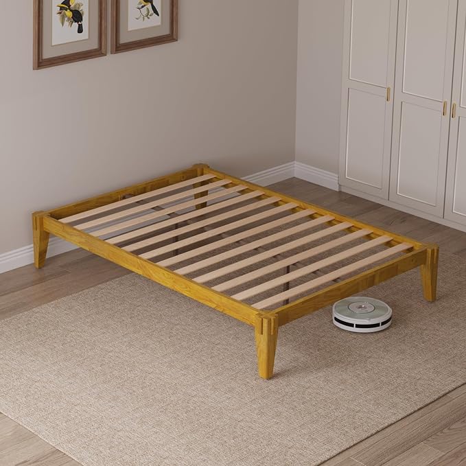 Bme Chalipa 14” King Bed Frame - Solid Wood Platform Bed - Japanese Joinery Bed Frame - Wood Slat Support - No Box Spring Needed - Easy Assembly - Minimalist & Modern Style, Golden Natural