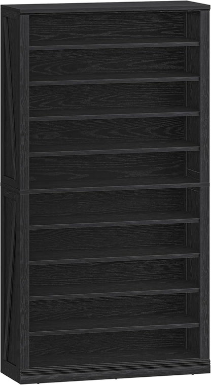 Hzuaneri Shoe Storage Cabinet, 10 Tiers Freestanding Shoe Cabinets, Wooden Shoes Rack with Cubby, 36-40 Pairs, Farmhouse Tall Shoes Cubby Organizer for Entryway, Living Room, Black SR59204X