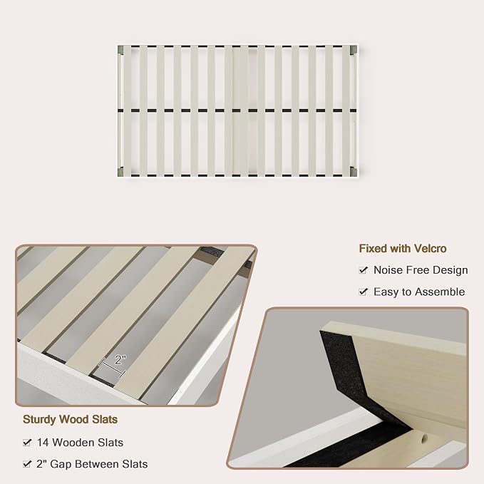 Yumori 12.9 Inch Minimalist Style Twin Size Bed Frame, Wood Platform Bed with Wood Slat Support, No Box Spring Needed, Easy Assembly, White
