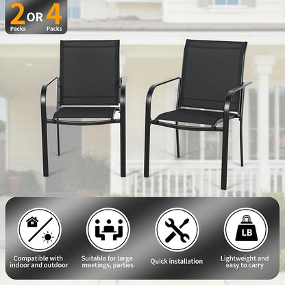 SUNCROWN 5 - Piece Outdoor Dining Set, Patio Furniture Set with 4 x Textilene Dinning Chairs and 41" Metal Round Table with Umbrella Hole for Lawn Garden Backyard Deck, Black