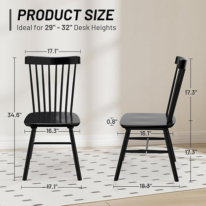 AreShark Windsor Dining Chairs, Farmhouse Wooden Dining Room Chairs, Solid Wood Kitchen Chairs with Spindle Back Set of 4, Black